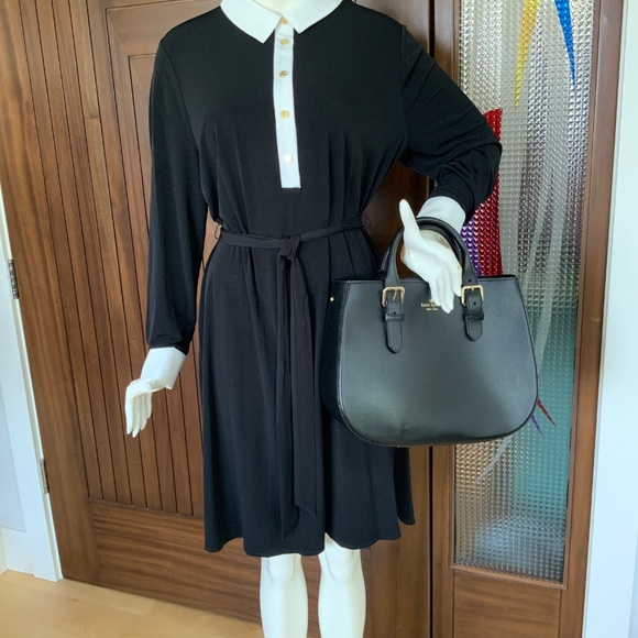 IVANKA, Black & White Belted Shirt Dress, Size XL - Picture 4 of 15